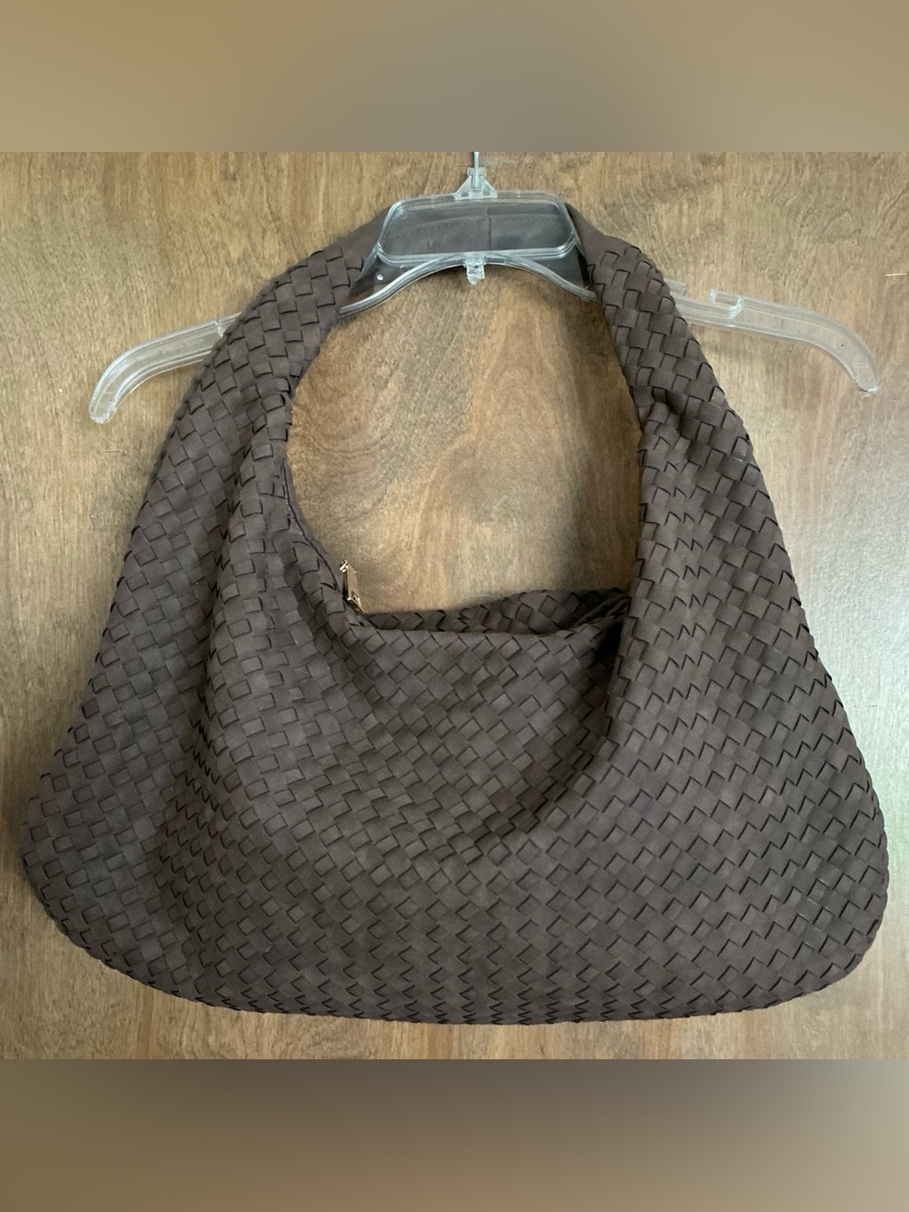 Intrecciato Style Shoulder Bag Woven Faux Leather Hobo Slouchy Brown Braided